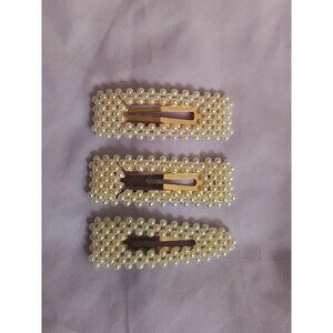 Set Of 3 Faux Pearl-Embellished Hair Clips Barrettes Stylish & Elegant